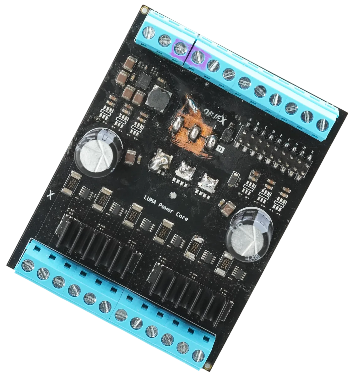 LUMA V1.1 prototype power board: six power channels plus two data outputs