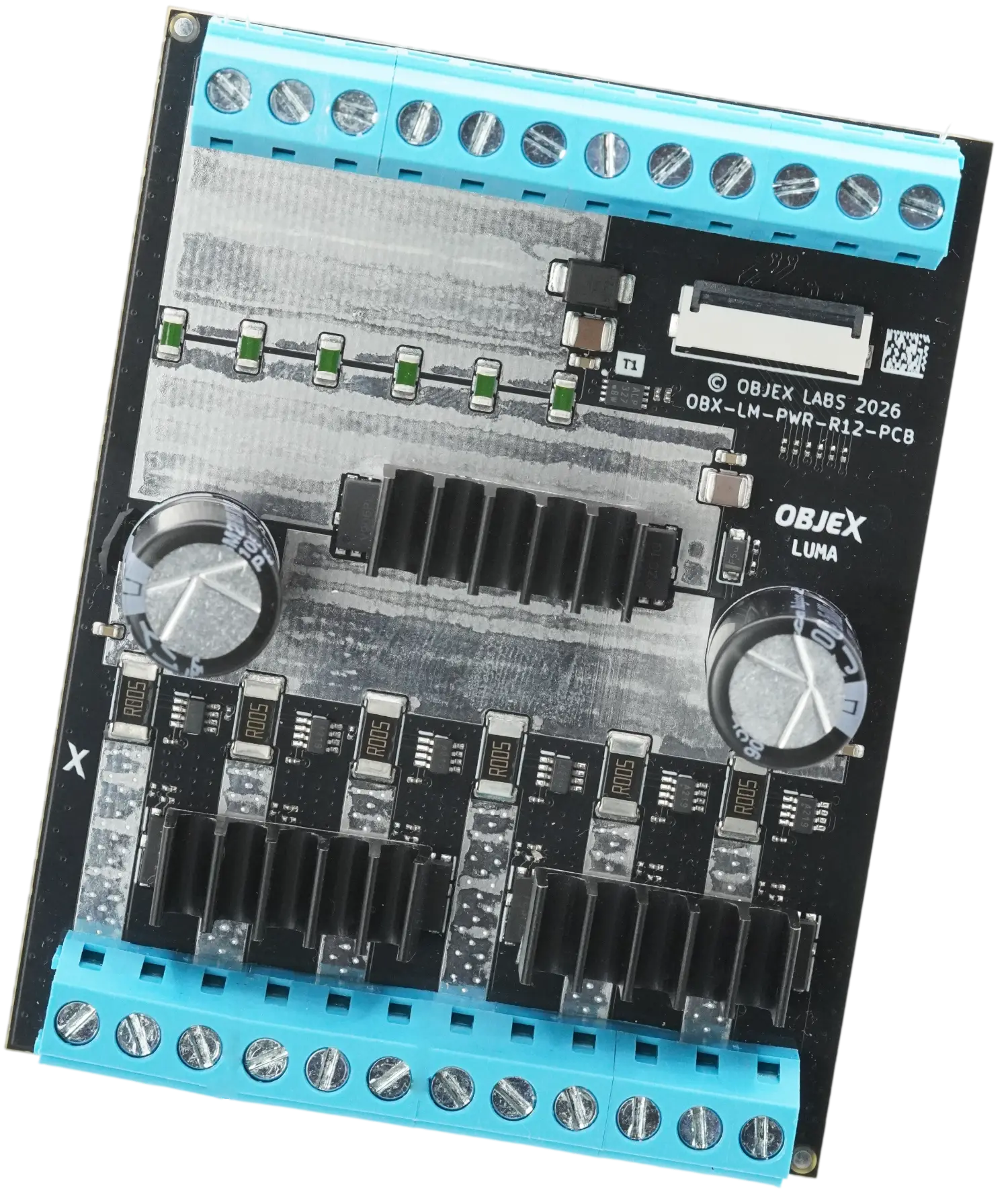 LUMA V1.2 power board: six channels plus two data, 500 W across mixed loads
