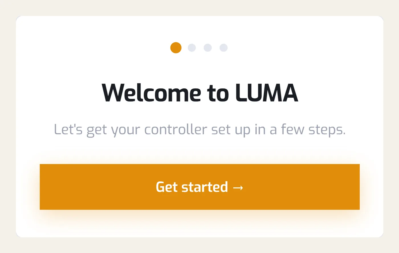 LUMA setup wizard at luma.local: Welcome to LUMA, get started in a few steps